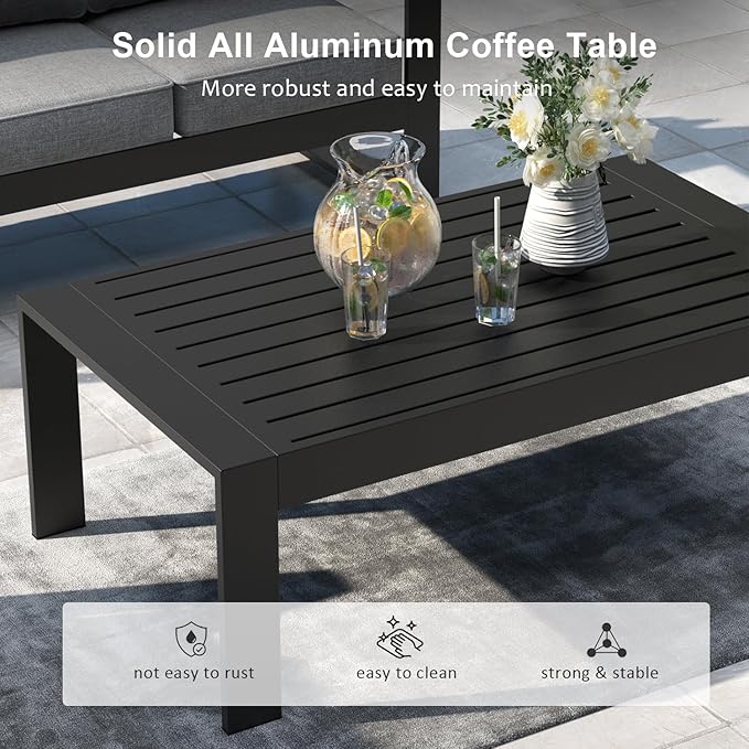 LayinSun 5 Pieces Aluminum Outdoor Patio Furniture Set, Metal Modern Conversation Sofa Set with Coffee Table and Washable Thick Cushions for Porch, Backyard, Deck