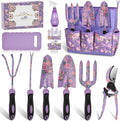 Gardening Tools, WisaKey 10 Piece Heavy Duty Purple Garden Tool Set Durable Garden Supplies Organizer Bag Garden Hand Tools Gardening for Women Grandmother Granny White Elephant Gifts