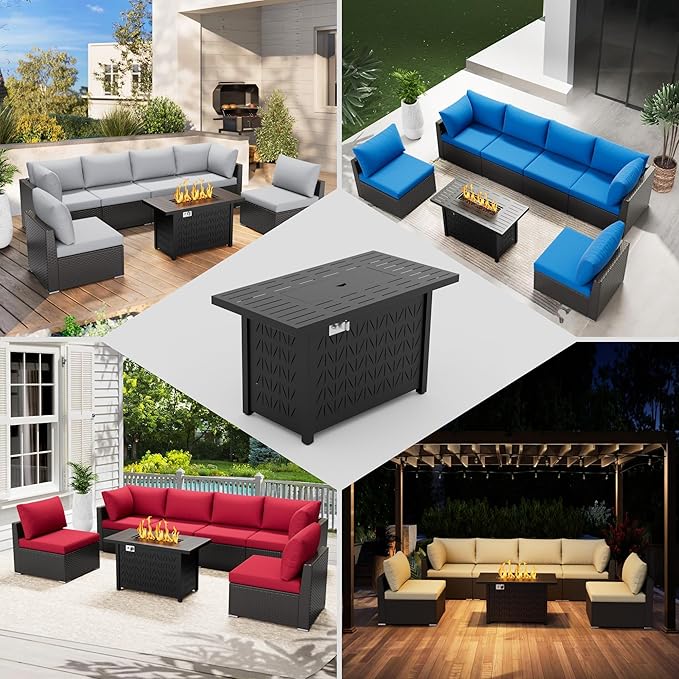 Dineli 43-Inch Rectangular Propane Fire Pit Firepits for Outside Patio Fire Pit Table, Gas Fire Pits with Adjustable Feet, Tabletop Fire Pits for Backyard Deck Balcony, 50,000 BTU, Black