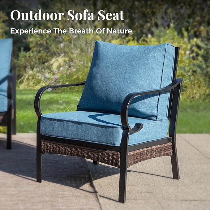 Patio Furniture Set with Coffee Table, Outdoor Conversation Set with 2 x Fixed Chairs, 1 x 3-Seat Sofa for Lawn Garden Backyard, Navy Blue