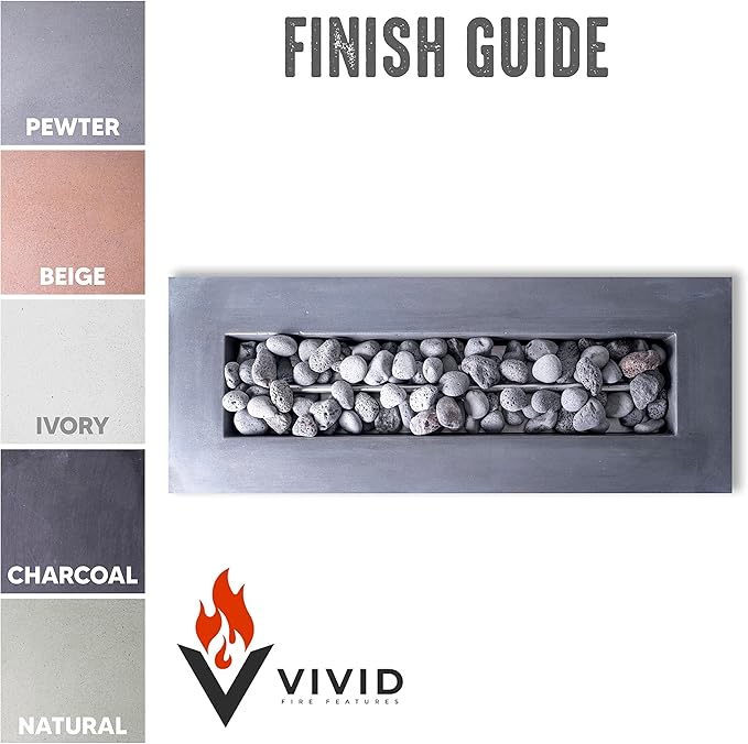 48" Premium “Mesa 1" Concrete Fire Bowl - Heavy Cement Rectangle Natural Gas Fire Pit - Square Outdoor Fire Table with Key Valve GFRC (48” L x 18” W x 18” H) (Ivory White)