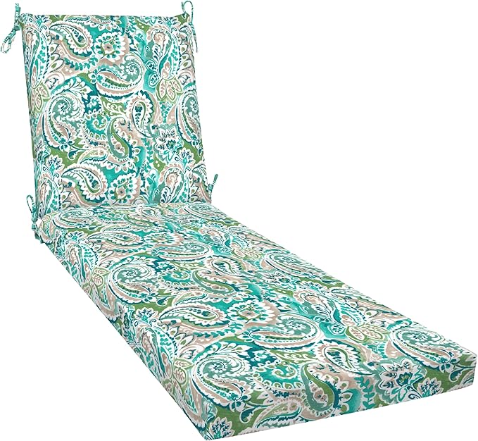 Honeycomb Outdoor Essentials Chaise Lounge, 21 x 70, Geneva Paisley Turquoise Chair Cushion for Patio Furniture