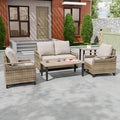 EAGLE PEAK Modern Wicker Outdoor Patio Furniture Set, Patio Conversation Set, 2 Chairs, 2-Seat Loveseat, Coffee Table and Side Table, 5 Pieces, Brown/Gray