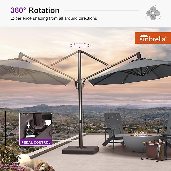 PURPLE LEAF 10FT Cantilever Patio Umbrella with Base Included Round Umbrella with 360° Rotation Aluminum Outdoor Offset Hanging Umbrella for Patio Pool, Deep Grey