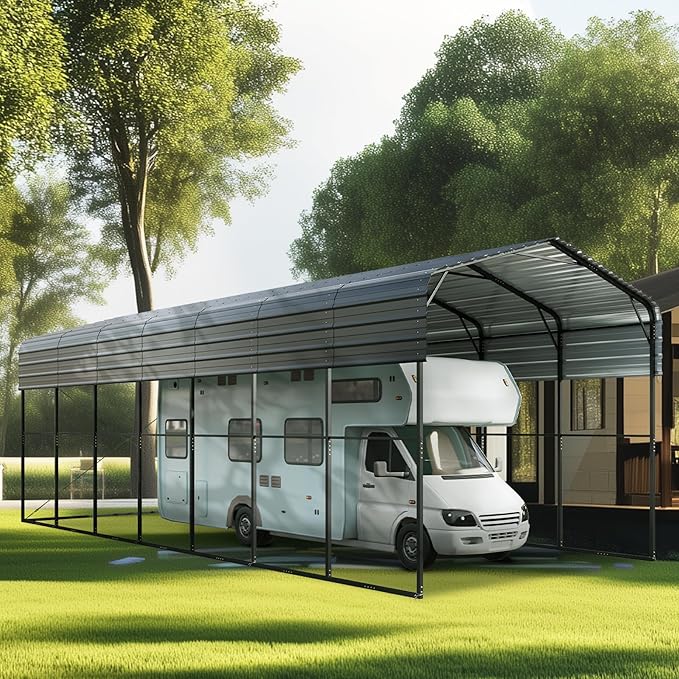 PHI VILLA 35 x 14 ft Heavy Duty Metal Carport with Galvanized Steel Roof for RVs, Cars, Boats, and Tractors