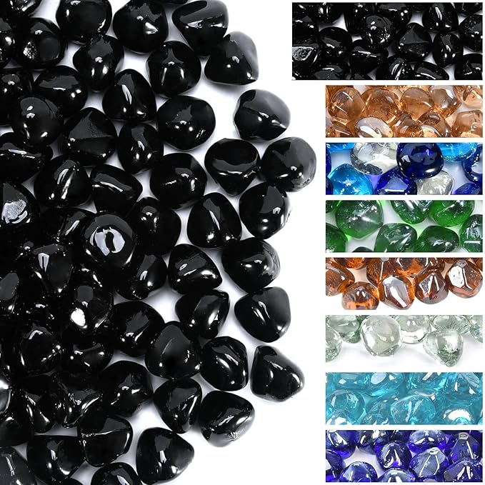 GasSaf Diamonds Fire Glass for Gas or Propane Fire Pit Fireplace & Landscaping 10-Pound 1 inch (Onyx Black Luster)