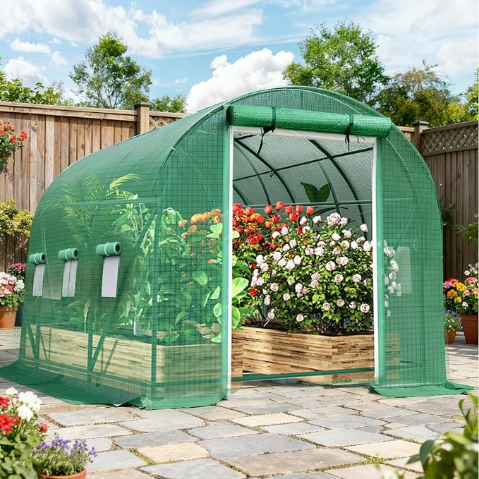 Walk-in Tunnel Greenhouse，Portable Plant Hot Housewith Dual Zippered Screen Doors & 6 Screen Windows Heavy Duty Plastic Plant Warm House with Reinforced Frame (10x7x7 FT)