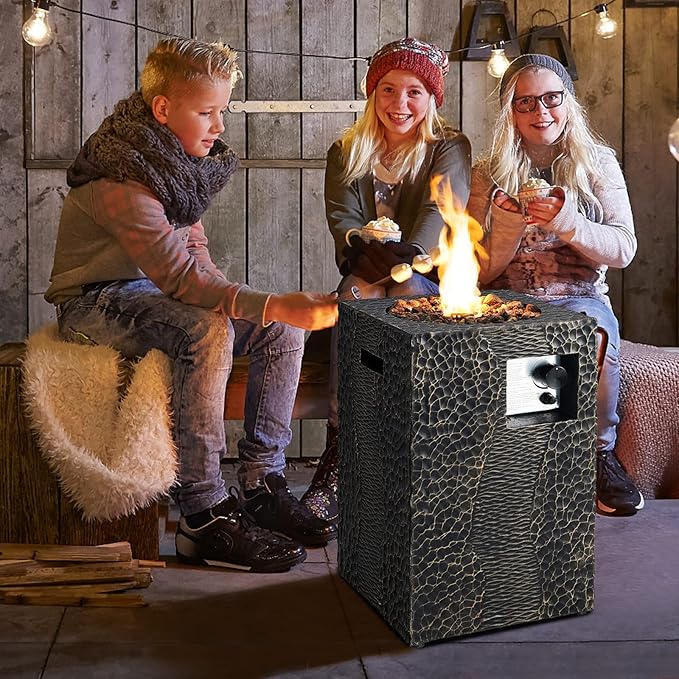 Tangkula 16 Inch Patio Propane Fire Pit, Patiojoy Electronic Ignition Square Gas Fireplaces with Protective Cover, 30,000 BTU Outdoor Fire Pit with Lava Rocks, Touch-up Pen for Backyard, Patio (Black)