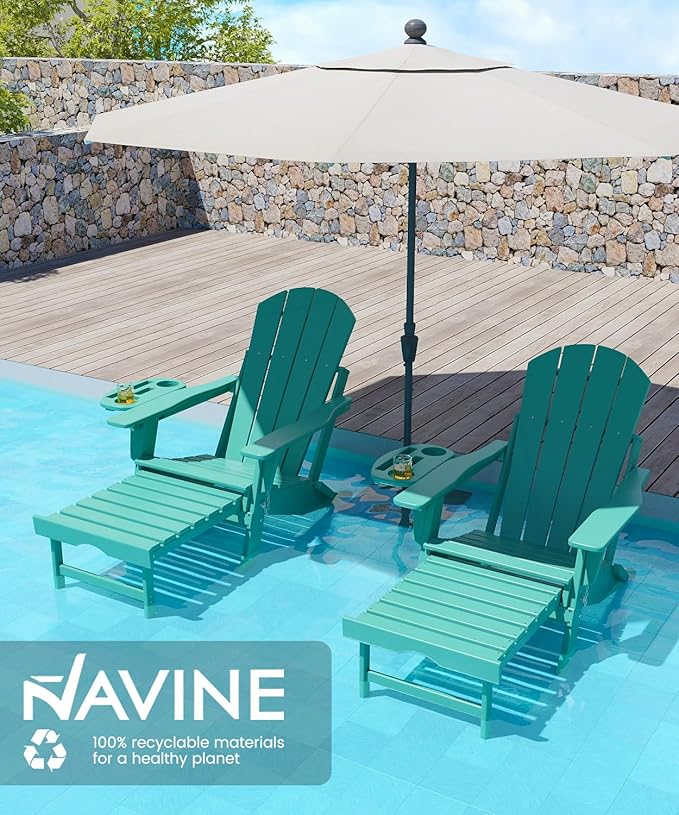 Adjustable Adirondack Chair with Retractable Ottoman Set of 8, HDPE Folding Adirondack Chair with Cup Holder, All Weather Fire Pit Chair for Outdoor.
