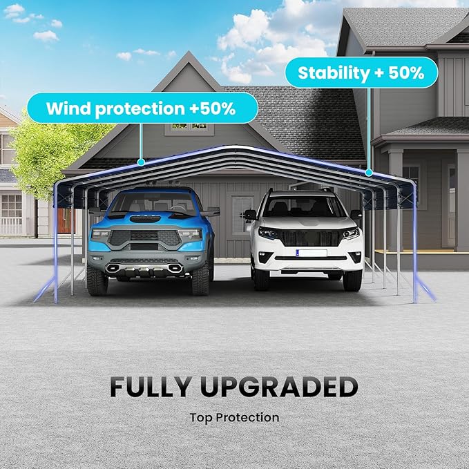20x20 FT Heavy Duty Metal Carport Kit, All-Weather Shelter for Cars, Trucks & Outdoor Storage, Galvanized Steel Frame with Cover, Easy Assembly Garage Alternative