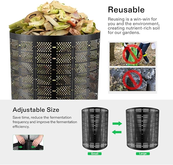 VIVOSUN 500 Gallon Outdoor Compost Bin, Expandable Composter, Easy to Setup & Large Capacity for Backyard, Lawn (Black with Gloves)