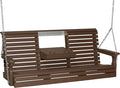 LuxCraft 5' Poly Rollback Plain Porch Swing with Flip Down Center Console, Made with Recycled Plastics - Made in USA (Chestnut Brown)
