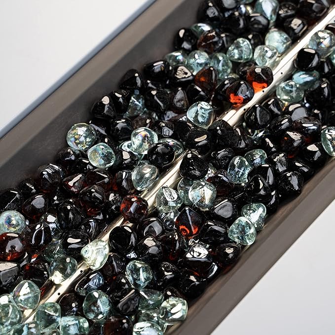 onlyfire 10-Pounds Fire Glass Diamonds for Propane Fire Pit, 1 Inch Blended Firepit Glass Rocks Stones for Gas Fireplace and Fire Pit Table, Onyx Black, Crystal Ice and Amber