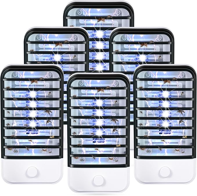 6 Pack Plug in Bug Zapper Indoor Flying Insect Trap, Electronic Mosquito Zapper Ultimate Fly Zappers Gnat Traps Lamp for Bug Insect for Home, Kitchen, Bedroom, Living Room,Office, Black ﻿