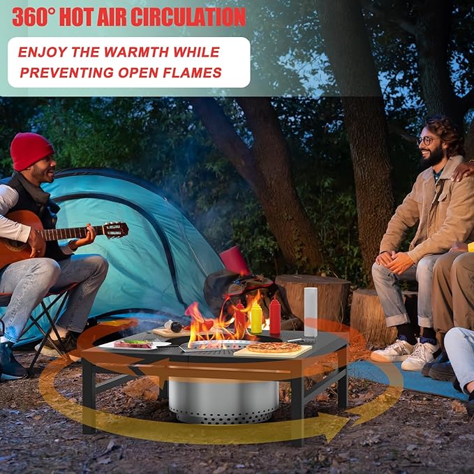 45 Inch Fire Pit Surround Tabletop for Solo Stove Yukon/Bonfire/Tiki Accessories, Smokeless Fire Pit Table & Dust Cover for Solo Stove and Other Wood Burning, Powder-Coated Steel Stove Table Surround