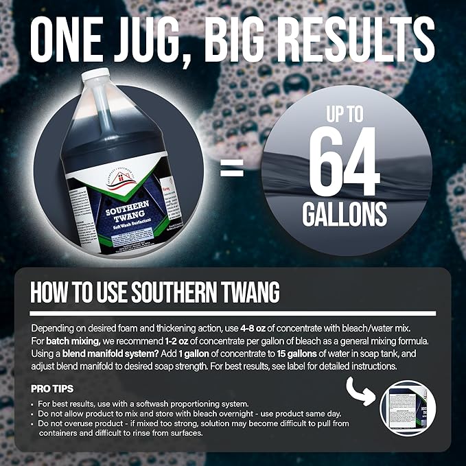 Southeast Softwash Southern Twang - Professional Exterior House Cleaner, Siding Cleaner & Roof Wash Surfactant for Pressure Washing & Soft Wash Applications | Crisp Apple Scent, 1 Gallon (1 Pack)
