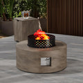 30" Round Propane Fire Pit Table - 50K BTU with Lid, Rocks Tank Storage and Cover - Round Gas Fire Pits for Outside Patio - Outdoor Table with Firepit (Teak Finish, 30" Round)