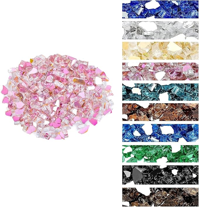 Onlyfire 10 pounds Fire Glass for Propane Fire Pit and Gas Fireplace, 1/4 Inch Reflective Firepit Glass Rocks for Fire Pit Table and Fire Bowl, High Luster Rose Gold