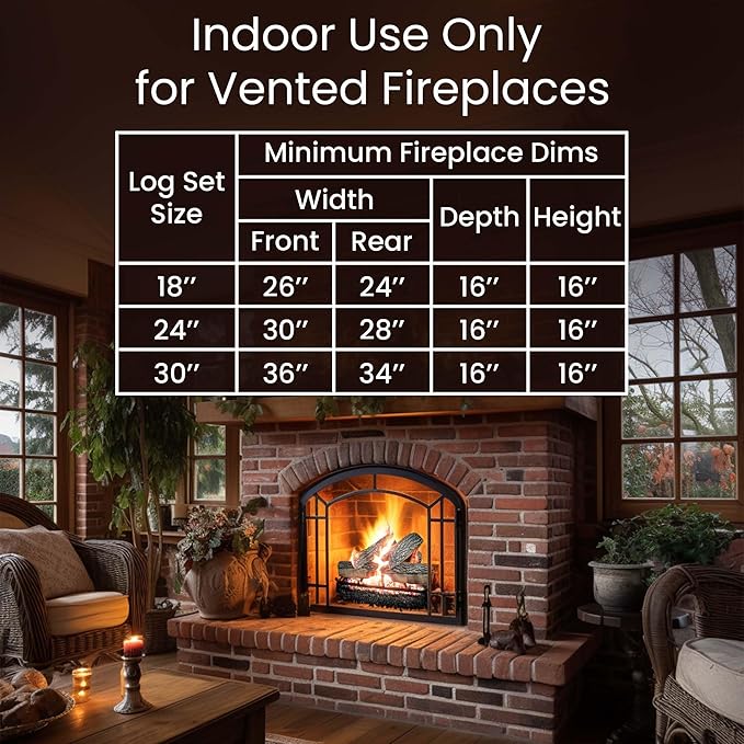 18" Premium Gas Logs - Remote Control Kit Included - for Liquid Propane Vented Fireplaces - Blazing Oak Design (Logs + Remote Light Kit)
