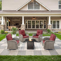 Belord 7-Piece Modern Gray Wicker Patio Conversation Set - 4 Swivel Glider Chairs & 50,000 BTU Propane Fire Table