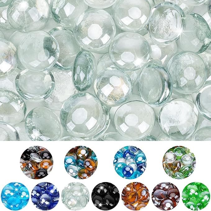 Mr. Fireglass 10 Pound Fire Glass Beads, 1/2" Reflective Round Fire Glass Drops for Fireplace Fire Pit & Lanscaping, High Luster Crystal Ice