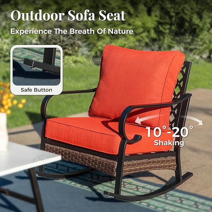 Patio Furniture Set with Coffee Table, Outdoor Conversation Set with 2 x Rocking Chair, 1 x 2-Seat Sofa for Lawn Garden Backyard, Red