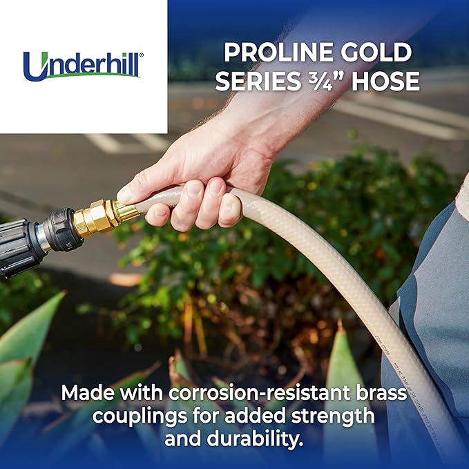Underhill Proline Gold Series Commercial Garden Water Hose 75 ft, Lightweight, Heavy-Duty, Flexible, Kink Free, Industrial, 500 psi, H75-075PR0-G 3/4" x 75', Gold