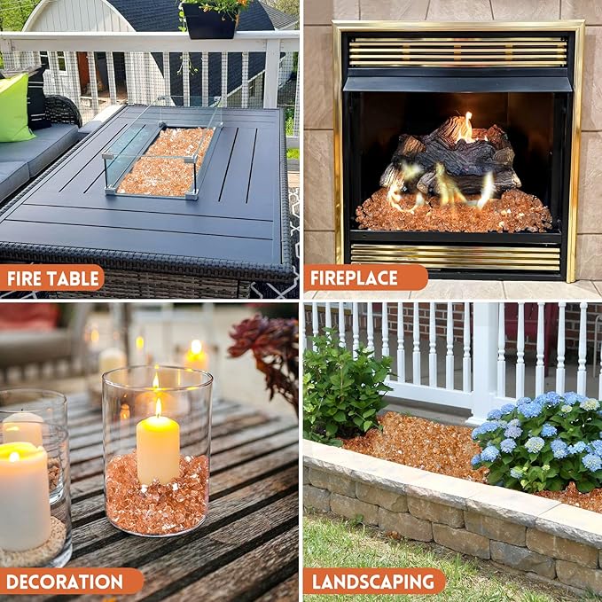 GasSaf 1/4 Inch Fire Glass Reflective Tempered Fireglass Cut Crushed FireGlass for Fire Pit, Fireplace, Replaces Existing Gas Logs & Lava Rocks (10 Pound)(Champagne Reflective)