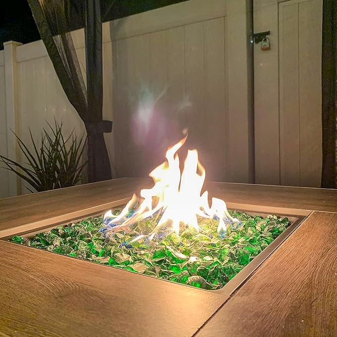 GRISUN Emerald Green Fire Glass for Fire Pit, 20 Pounds 1/2 Inch Tempered Glass Rocks for Natural or Propane Fireplace, Safe for Outdoors and Indoors Firepit Glass