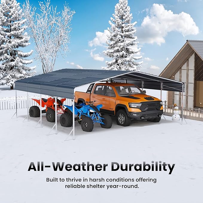20x20 FT Heavy Duty Metal Carport Kit, All-Weather Shelter for Cars, Trucks & Outdoor Storage, Galvanized Steel Frame with Cover, Easy Assembly Garage Alternative