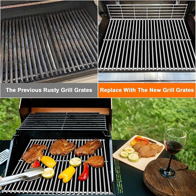 GasSaf 304SS Grill Grates 17.5x10.2 for Weber Spirit 200, GS4 Spirit II 200, Cooking Grates for E210 E220 S210 S220 Gas Grills(Front-Control), Replacement Parts for Weber 7637, 2-Pack 17.5" BBQ Parts