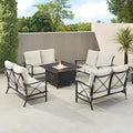 Oakland Living Black Aluminum Patio Fire Table Set with Four Deep Seating Loveseat with Cushions