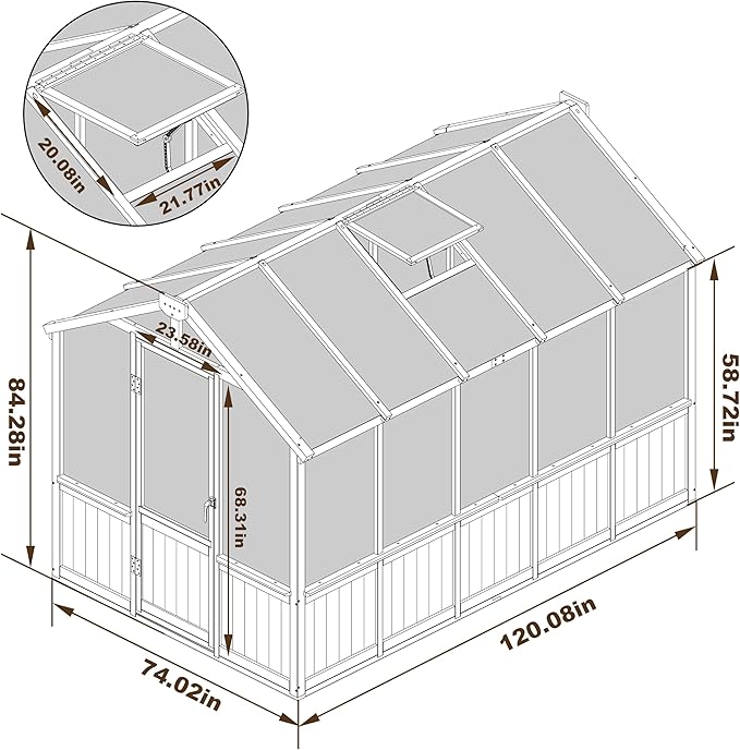 BlueWish 6x10FT Greenhouse, Greenhouse for Outdoor with Cedar Frame, Adjustable Vent, Wood Greenhouses with Polycarbonate Panel, Green House for Outside, Garden, Backyard, Black