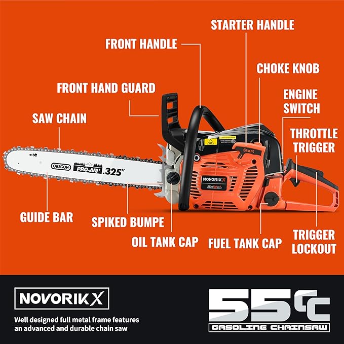 2.7 HP 55CC Gas Chainsaw Powered 20 Inch Chain Saws For Tree Trimming Wood Cutting Handheld Chain Saw Gas With Automatic Oiler Birthday Gift For Husband Man Dad