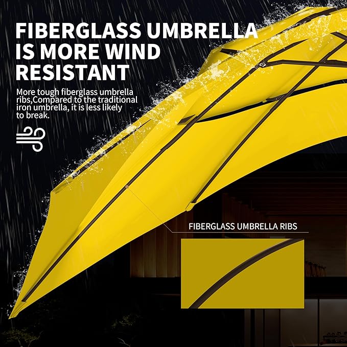 Ayge 9FT 3-Tier Large Outdoor Patio Umbrella Market Table Umbrella-UV Resistant,Easy Push Button Tilt and Crank,8 Sturdy Fiberglass Ribs Heavy-Duty Pool Umbrella for Deck,Backyard,Garden,Yard,Yellow