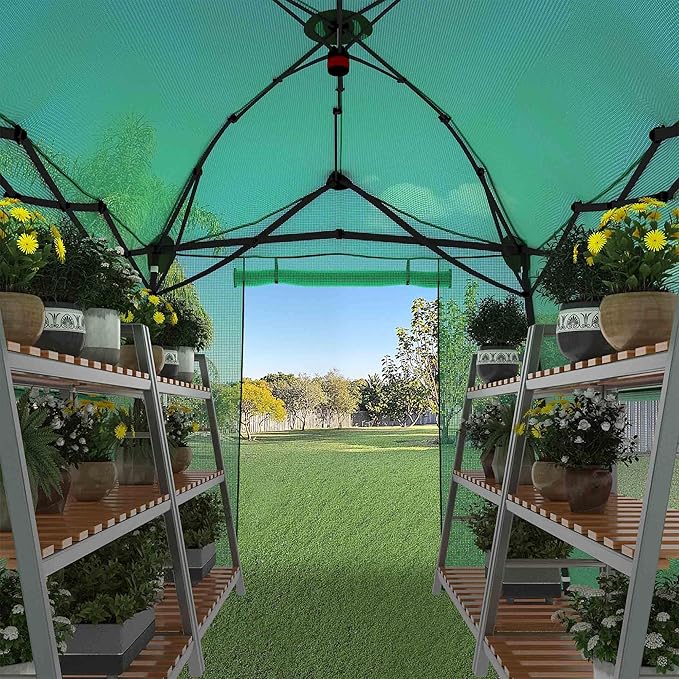 8.5 x 7 ft Large Walk-in Pop-Up Greenhouse, Portable Plant Tent with 4 Zipper Doors & 3 Height Adjustments, Heavy-Duty PE Cover for Outdoor/Indoor Use in All Weather