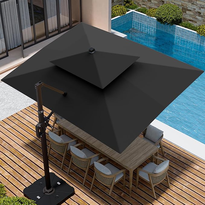 9' X 12' Cantilever Patio Umbrella Double Top Rectangular Outdoor Large Offset Umbrellas with 7 Tilts Adjustable 360°Rotation for Deck Pool Garden Backyard, Grey