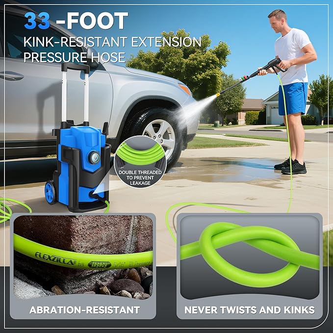 Professional Pressure Cleaner 5000 PSI,Heavy Duty Power Cleaner with 4 Nozzles,Foam Cannon,33FT Hose and 500ml Soap Bottle for Home/Cars (Blue)