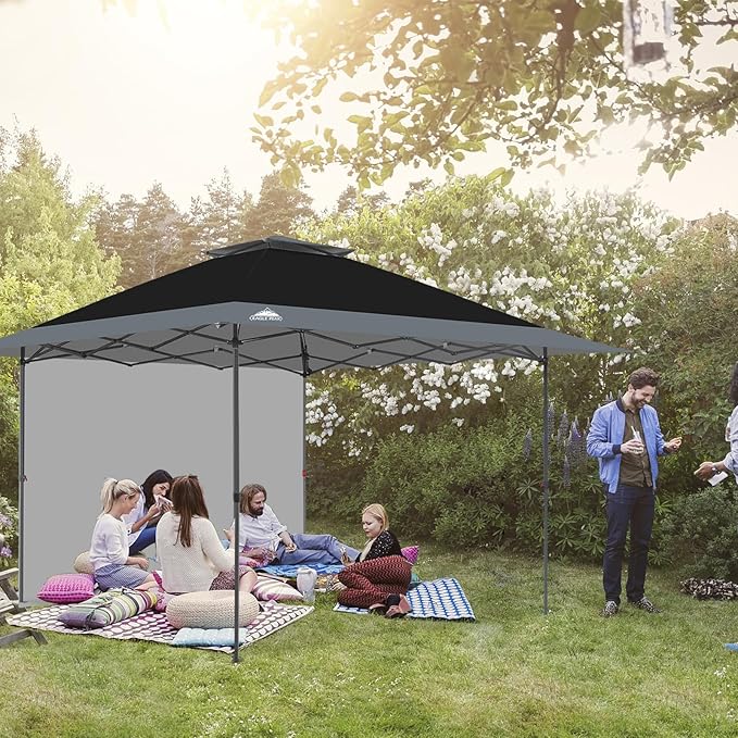 EAGLE PEAK 13x13 Pop up Canopy Tent w/One Wall, Instant Canopy Easy Set up Folding Shelter w/One Privacy Curtain, 169 Square Feet Sun Shade, Black/Gray