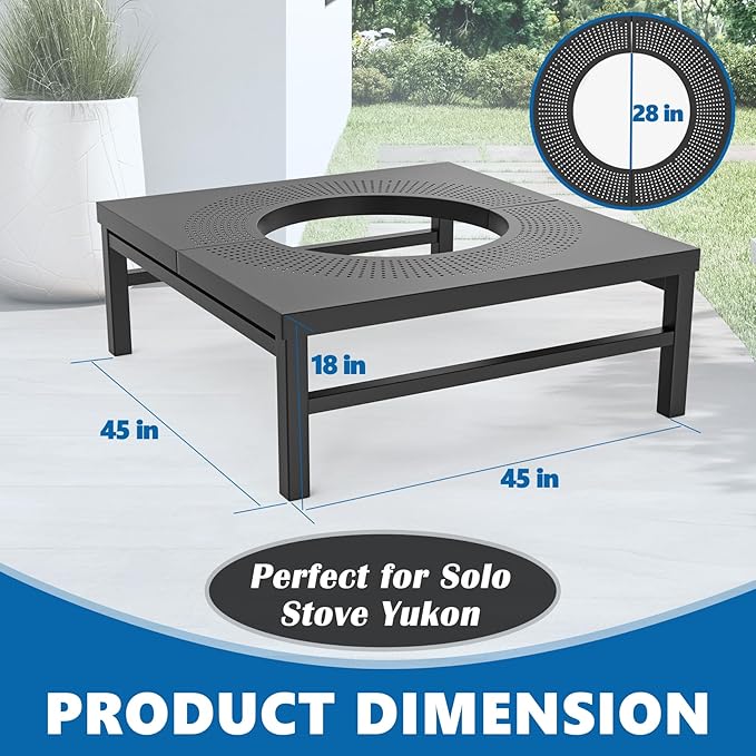 SafBbcue Fire Pit Surround Table for Solo Stove Yukon Accessories, 45" Fire Pit Table Top for Smokeless Patio Fire Pit, Firepit Surround Tabletop for Solo Stove Yukon with Waterproof Cover/Shelter