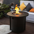 GDFStudio 30" Round Propane Fire Pit Table, 50000 BTU Outdoor Gas Heater with Steel Top & Wicker Base, for Patio, Deck, Garden, Black