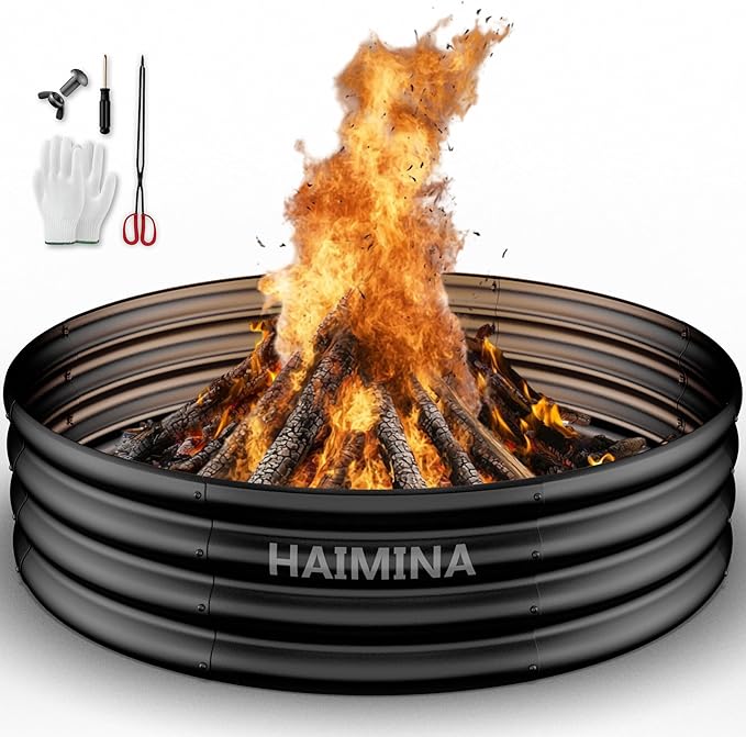 48 Inch Fire Pit Ring,Large Fire Pit for Outside Wood Burning, Fire Pits & Outdoor Fireplaces with High-Temperature Coating for Backyard, Bonfire, Camping, Beach(4x4 FT)