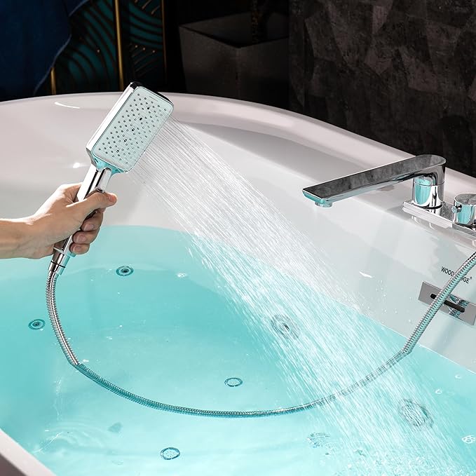 WOODBRIDGE 72" x 35-3/8" Whirlpool and Air Bath Heated Soaking Combination Tub with Adjustable Speed Air Blower, Tub Filler and Display Control Panel, White,BJ-500+F0041