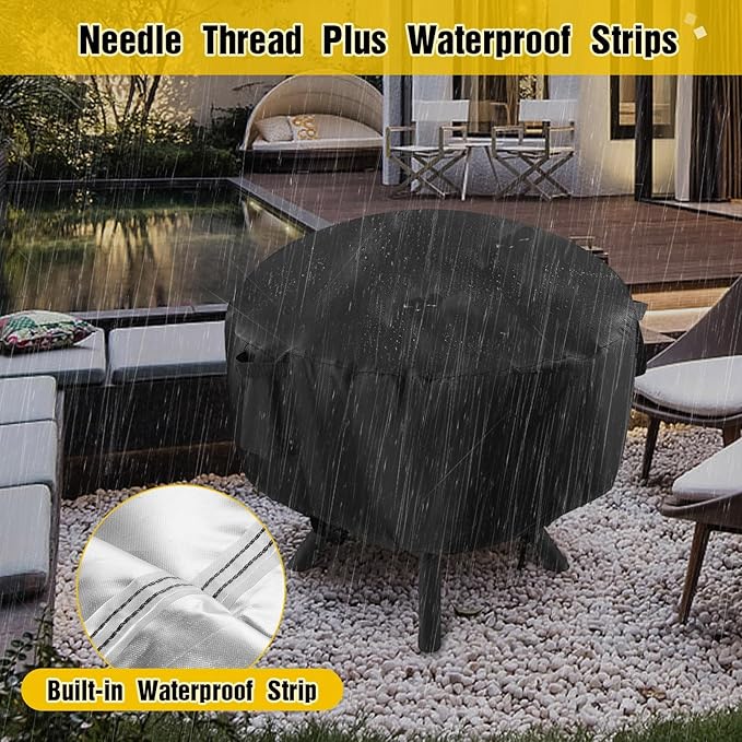 POMER Fire Pit Cover-600D Fire Table Cover Round 36 Inch Outdoor,Waterproof Firepit Covers Round Outdoor with Vents and Buckles-36" D x 20"H