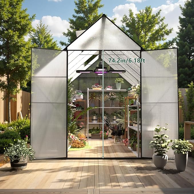 Green House for Outside, Greenhouse for Outdoor, Walk-in Garden Greenhouses, Heavy Duty Polycarbonate Greenhouse, Backyard Green Houses (8x12)