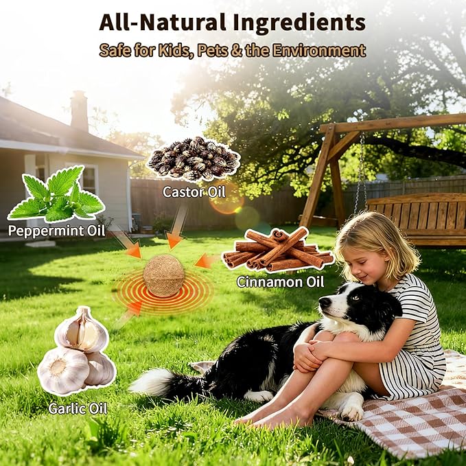 Powerful Mole & Vole Repellent Balls for Yard, Repel Groundhug, Armadillo, Mole, Vole, Gophers, Natural Essential Oil Formula, Safe for Kids & Pets, Long-Lasting Outdoor Yard Protection