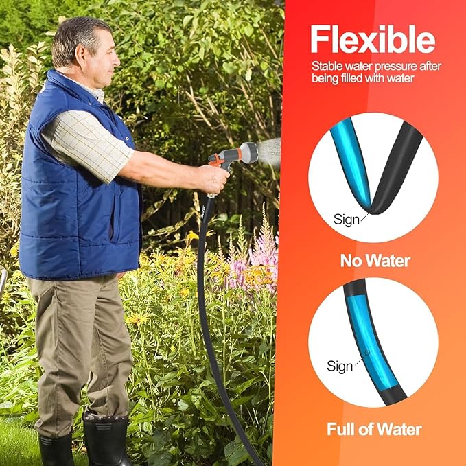 SPECILITE Garden Water Hose 100 ft x 3/4 in Heavy Duty, Flexible and Lightweight, Burst 600 psi, Kink-less Hybrid Rubber Pipe for Backyard, 3/4'' Brass Fittings, Black