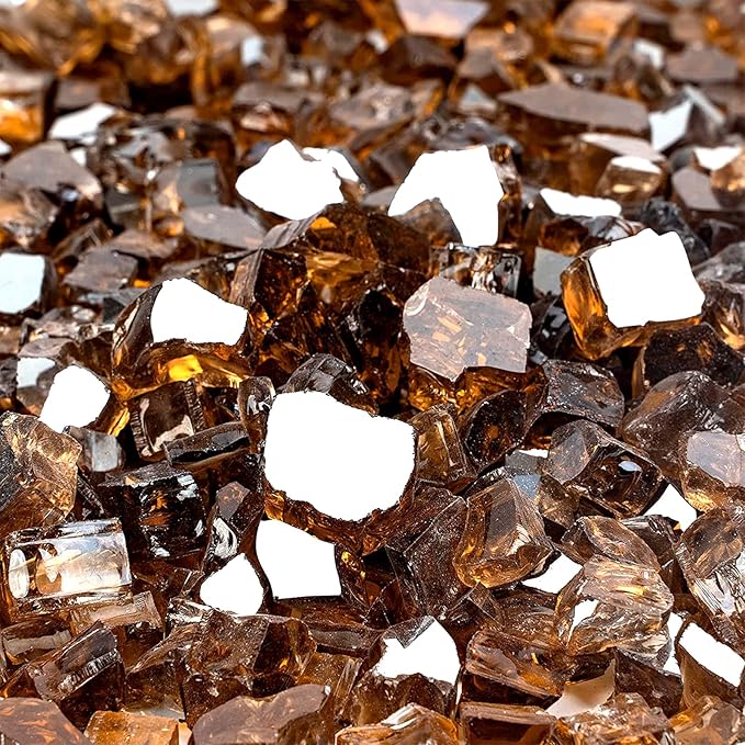 Onlyfire 10 pounds Fire Glass for Propane Fire Pit and Gas Fireplace, 1/2 Inch Reflective Firepit Glass Rocks for Fire Pit Table and Fire Bowl, High Luster Copper
