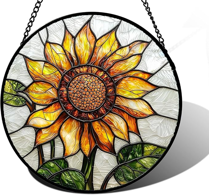 DASTOLL Stained Glass Window Hanging - Sunflower Flower Suncatcher Ready to Hang Window Doors Home Decoration and Christmas, Mother's Day Birthday Gifts for Women, Men, and Mom 6.3x6.3 in