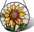 DASTOLL Stained Glass Window Hanging - Sunflower Flower Suncatcher Ready to Hang Window Doors Home Decoration and Christmas, Mother's Day Birthday Gifts for Women, Men, and Mom 11.8x11.8 in